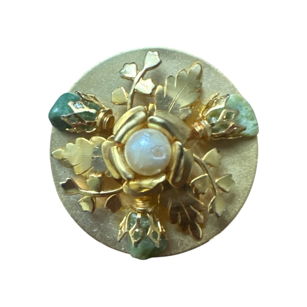 Elegant Gold and Green Floral Brooch